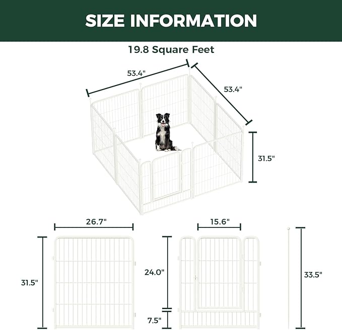 FXW Rollick Unleashed Dog Playpen for Indoor, Yard, RV Camping, 32 inch 8 Panels for Small and Medium Dogs, White│Patented
