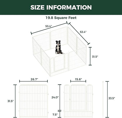 FXW Rollick Unleashed Dog Playpen for Indoor, Yard, RV Camping, 32 inch 8 Panels for Small and Medium Dogs, White│Patented