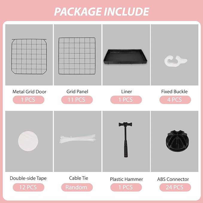 Small Animal Playpen with Waterproof Mat,Guinea Pig Cages,49.2x24.6x12.2inch C&C Cage for Hamster,Bunny,Hedgehog,Chinchilla,Ferret,Indoor Outdoor Portable Metal Wire Yard Fence,Metal Pet Panels-12pcs