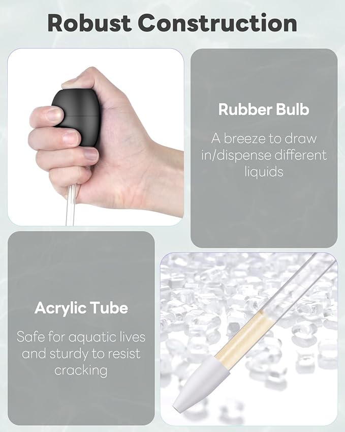 Pawfly Aquarium Coral Feeder - Long Pipette for Coral Food Feeding Tube - Manual Excreta Cleaner - Acrylic Syringe for Reef Marine Fish & Shrimp