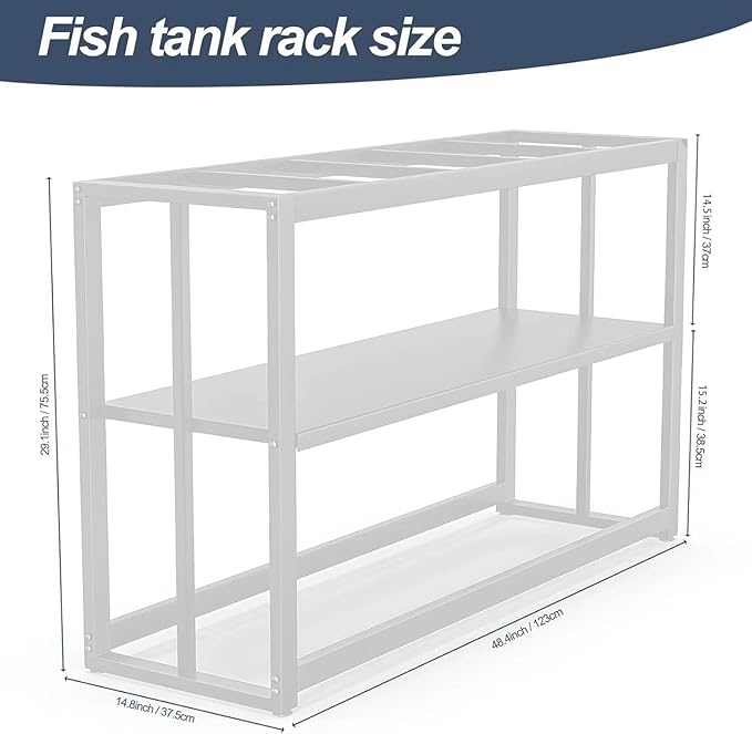 Fish Tank Stand Metal Aquarium Stand ,55-75 Gallon Aquarium Turtle Tank, 48.4 x 14.8 x 29.1Inch, Reptile Terrariums and Breeder Tank Stand（White ）