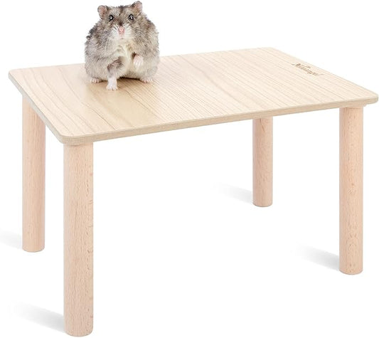 Niteangel Hamster Play Wooden Platform for Dwarf Syrian Hamsters Gerbils Mice Degus or Other Small Pets (11.8 L x 8.2 W - 5.9'' Height, Burlywood)