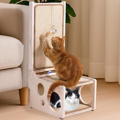 Big Cat Scratchers for Indoor Cats – L-Shaped Sisal Scratcher Pad & Cozy Scratching Post with Toy | Vertical & Horizontal Scratching Ramp for Large Cats – MANDAROO