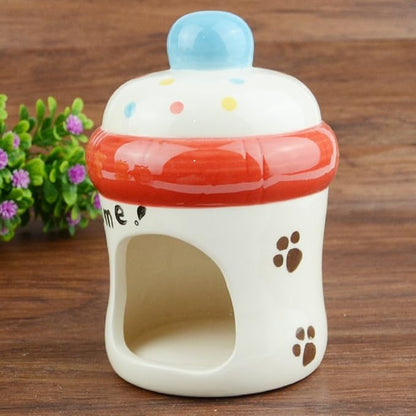 Hypeety Dwarf Hamster Hideout Adorable Cartoon Shape Hamster House Chinchilla Mini Hut Small Animal Ceramic Hideout Cave (Bottle)