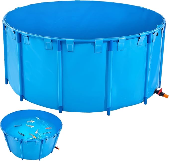 VEVOR Canvas Fish Pond, 1320 Gal Capacity Above Ground Fish Pond, Foldable PVC Koi Tank, Round Goldfish Tank with Stable Frame and Drain Valve, for Aquaculture, Koi Breeding, and Irrigation (Blue)