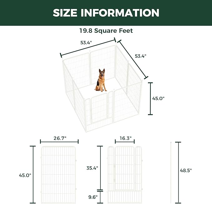 FXW Rollick Unleashed Dog Playpen for Indoor, Yard, RV Camping, 45 inch 8 Panels for Large Dogs, White│Patented
