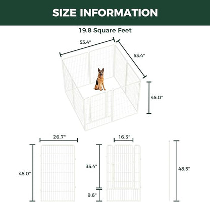 FXW Rollick Unleashed Dog Playpen for Indoor, Yard, RV Camping, 45 inch 8 Panels for Large Dogs, White│Patented