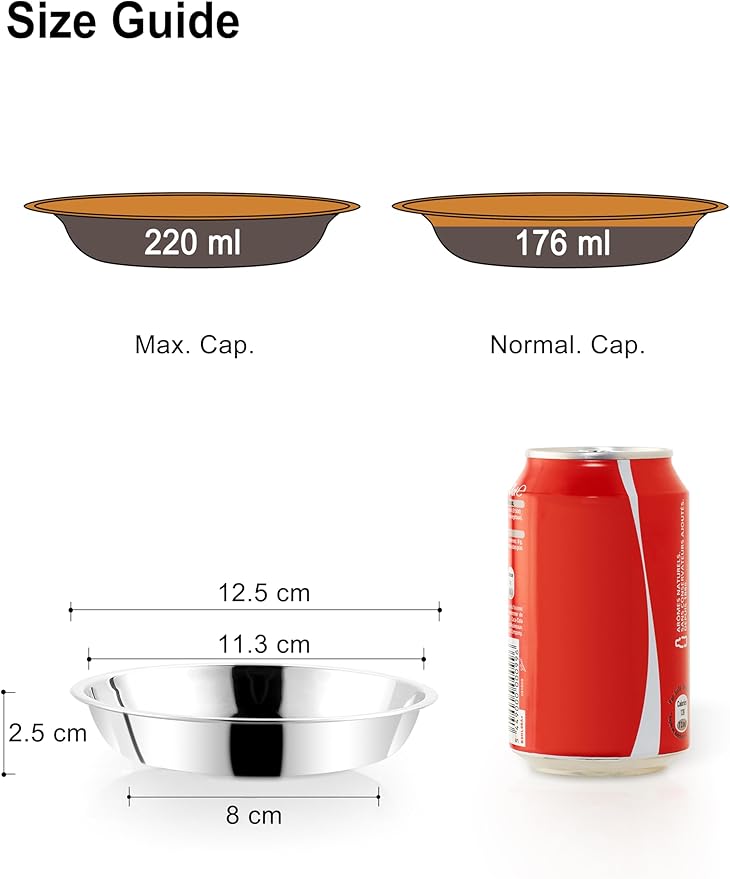 VENTION Small Shallow Cat Food Bowls, Outer Dia. 4.9 in Whisker Fatigue Cat Bowl, Stainless Steel Cat Food Dish for Indoor Cats, Set of 12 Replacement Cat Bowls for Raised Station(7.4 Fl.oz)