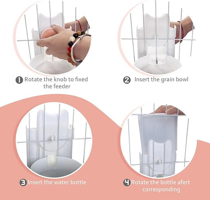 Hanging Cage Automatic Food Water Dispenser, Detachable Auto Gravity 1L Self-Feeding Feeder and Waterer Set, Crate Auto Feeder Dish for Puppy Cats Ferret Bunny Guinea Pig Small Pets (Pink)