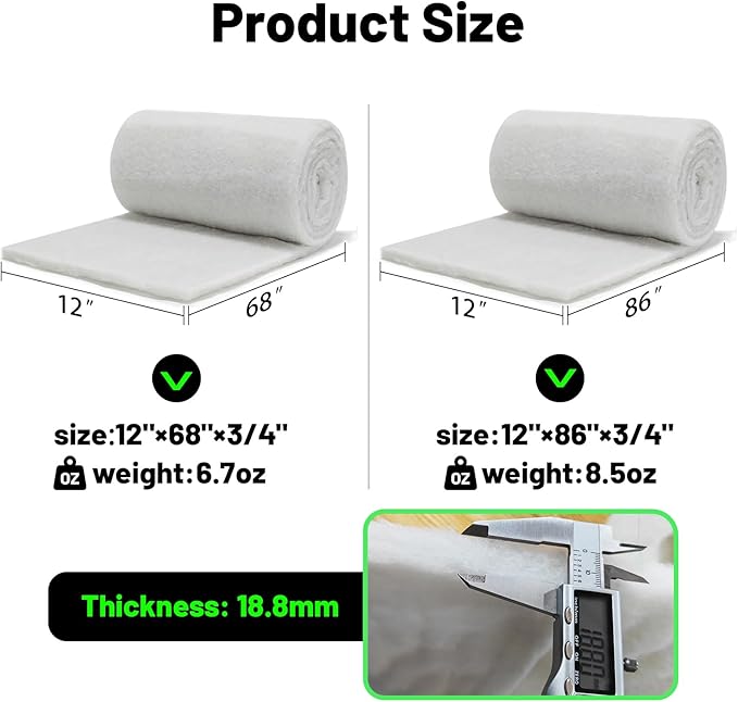 hygger 3/4'' Thick Aquarium Filter Floss 12"x 68" Poly Fiber Fish Tank Filter Media Water Polishing Filter Pad for Sump Canister Hang On Back Filter Cut to Size