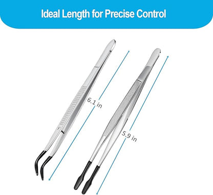 2Pcs Reptile Feeding Tongs with Rubber Tips, Leopard Gecko Tank Accessories, 6 Inch Food Tweezer for Bearded Dragon, Lizards, Jumping Spiders, Frogs and Turtles