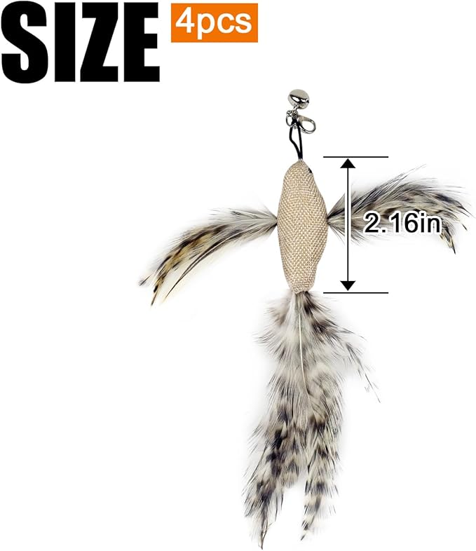 TTcat Feather Toys, 4 Pcs Simulation Birds Refills, Cat Toys Replacement Feathers for Cat Kitten Wand.