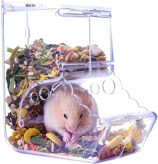 Hamsters Feeder Small Animals Automatic Dispenser Acrylic Clear Pet Food Storage Bowl for Dwarf Hamster Gerbils Mice Hedgehog Guinea Pig Pigeon Parrots (400ML)