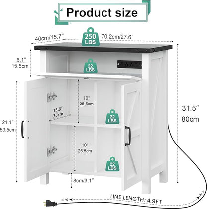 Suadism 20 Gallon Aquarium Stand With Charging Station, Farmhouse Fish Tank Stand, Reptile and Terrarium Stand with Drawer and Cabinet Storage, Sturdy Heavy Duty 27.6"15.7" - White