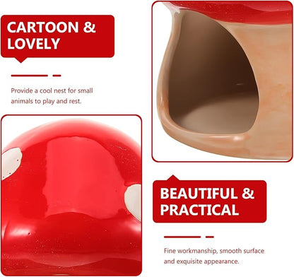 Ceramic Hamster House Hideout Mushroom Shaped Hamster Cave for Summer Dwarf Hamster Gerbil Mice