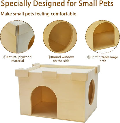 Fhiny Guinea Pig Castle, Chinchilla Hut with Window Ventilated Guinea Pig House Wood Small Animal Hideout Hamster Habitat Decor for Hamster Hedgehog Squirrel Sugar Glider
