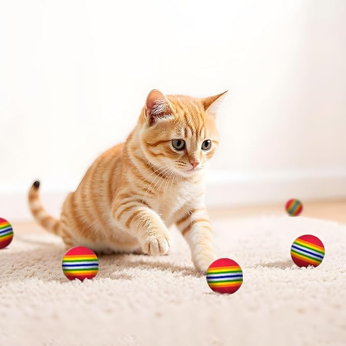 Cat Toys for Indoor Cats, Cat Toys Balls, 20 Packs Interactive Cat Toy Set with Colorful Bell, Jingle Bell, Rainbow, Pompom and Sisal Ball for Kittens