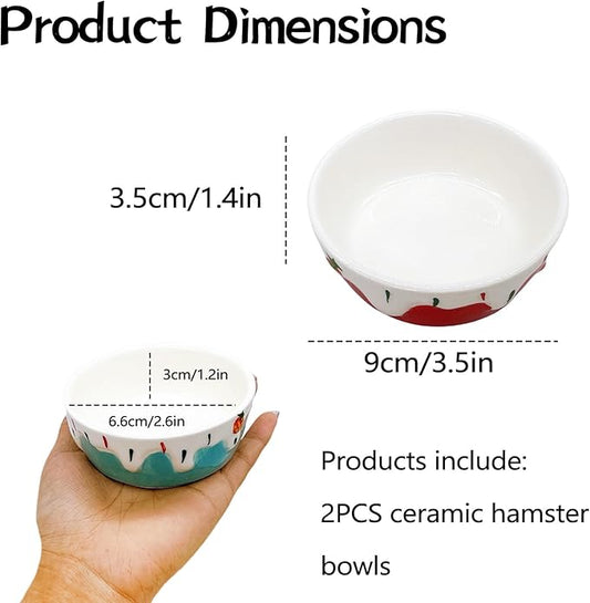 2 Pack Hamster Food Bowl Small Animals Ceramic Food Water Bowl Rat Bowls Prevent Tipping Moving for Gerbil Chinchilla Hedgehog (Color: Red + Blue)