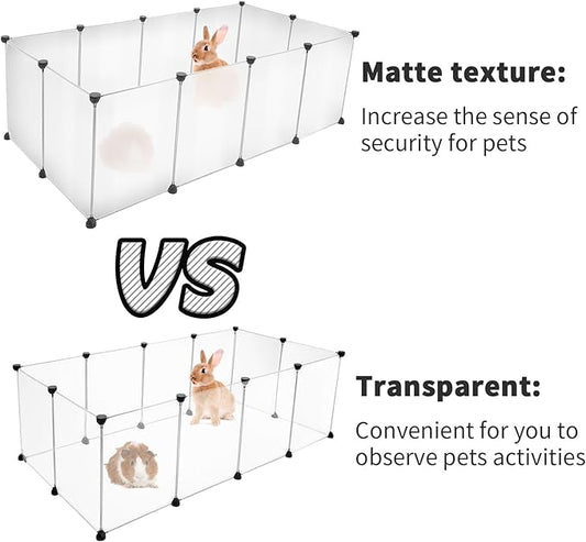 12 Panels Pet Playpen 16”x12” Plastic Rabbit Cage Small Animal Playpen, Pet Fence Indoor, DIY Enclosure for Guinea Pigs, Bunny, Hamsters, Hedgehogs (Matting)