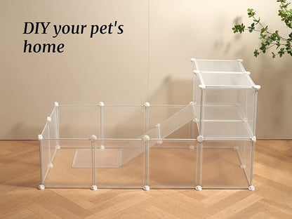 Transparent Clear Small Animal Playpen, Guinea Pig Cages, Puppy Dog Playpen, Pet Playpen, Rabbit Bunny Indoor Outdoor Fence Pen Enclosure, White Clear Plastic Playpen,12 X 12 Inch, 24 Panels