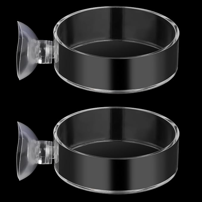 60mm Fish Tank Feeder Dish Aquarium Shrimp Feeder Dish with Suction Clear Fish Tank Feeding Bowl Round Clear Dishes Tray（2pcs）