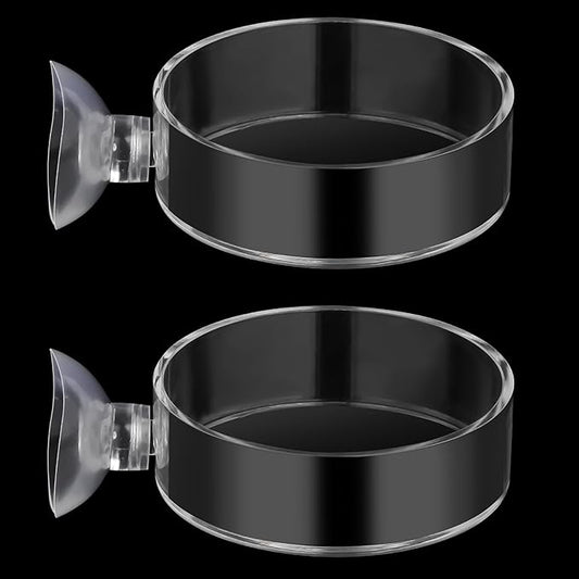 60mm Fish Tank Feeder Dish Aquarium Shrimp Feeder Dish with Suction Clear Fish Tank Feeding Bowl Round Clear Dishes Tray（2pcs）