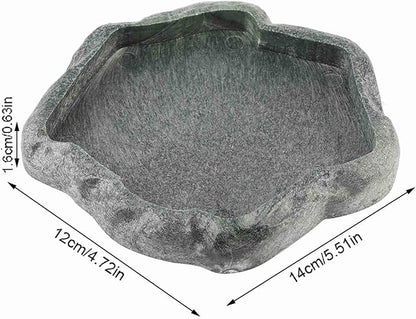 Reptile Water Dish Bowl, Resin Food Bowl Dish, Dark Green Firm Water Dish for Reptile Tank for Tortoise Lizard Pets Feeding Accessories, 1Pcs (S)