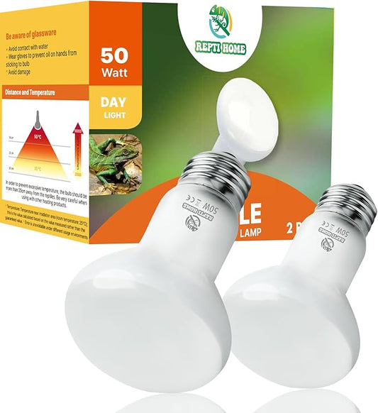 Reptile Heat Lamp Bulbs, 2 Pack 50W Simulate Natural Sunlight Heat Light Bulb, Amphibian Terrarium Basking Spot Lamp for Reptile, Bearded Dragon, Lizard, Turtle, Snake