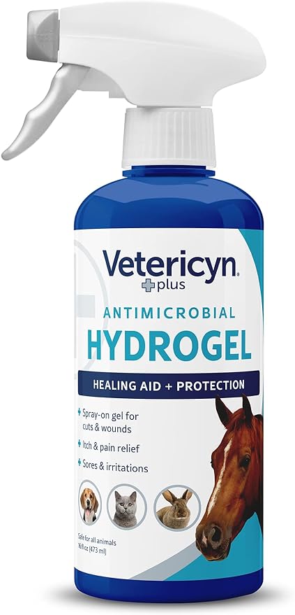 Vetericyn Plus All Animal Wound Care Hydrogel Spray | Healing Aid and Wound Protectant, Sprayable Gel to Relieve Dog, Cat, Horse Itchy Skin, Safe for All Animals. 16 ounces