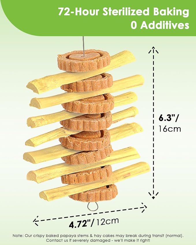 3PS Rabbit Toys for Bunny Boredom, Hanging Rodent Dental Toy with Papaya Stems Sweet Bamboo Hamsters, Chinchillas, Guinea Pigs