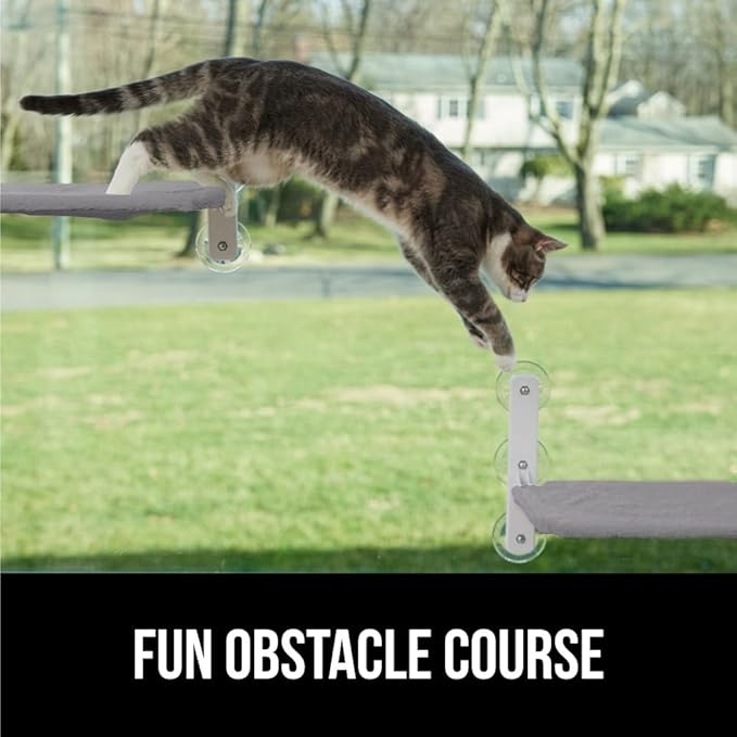 GORILLA GRIP Cat Window Perch, Sturdy Cat Hammock Bed Window Seat with 6 Large Suction Cups, Foldable Cordless Indoor Kitten Wall Shelves, Strong Metal Frame, Washable Cover, Small Gray