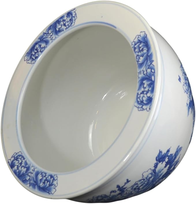 16" Porcelain Blue and White Fishbowl. Fish Bowl Flower Chinese (Blue Flower)