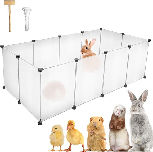 12 Panels Pet Playpen 16”x12” Plastic Rabbit Cage Small Animal Playpen, Pet Fence Indoor, DIY Enclosure for Guinea Pigs, Bunny, Hamsters, Hedgehogs (Matting)