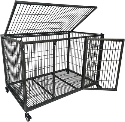 37 inch Heavy Duty Wire Dog Crate Cage Kennel for Large Dogs, High Anxiety Dog Crate with Removable Wire Trays and Wheels, Extra Large XL XXL