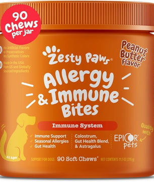 Zesty Paws Dog Allergy Relief- Dog Itching Skin Relief- Dog Probiotics for Itchy Skin and Itchy Ears- Dog Allergy Paw Relief- Dog Allergy Chews- Dog Itch Relief - Dog Skin Allergy Relief - PB - 90ct