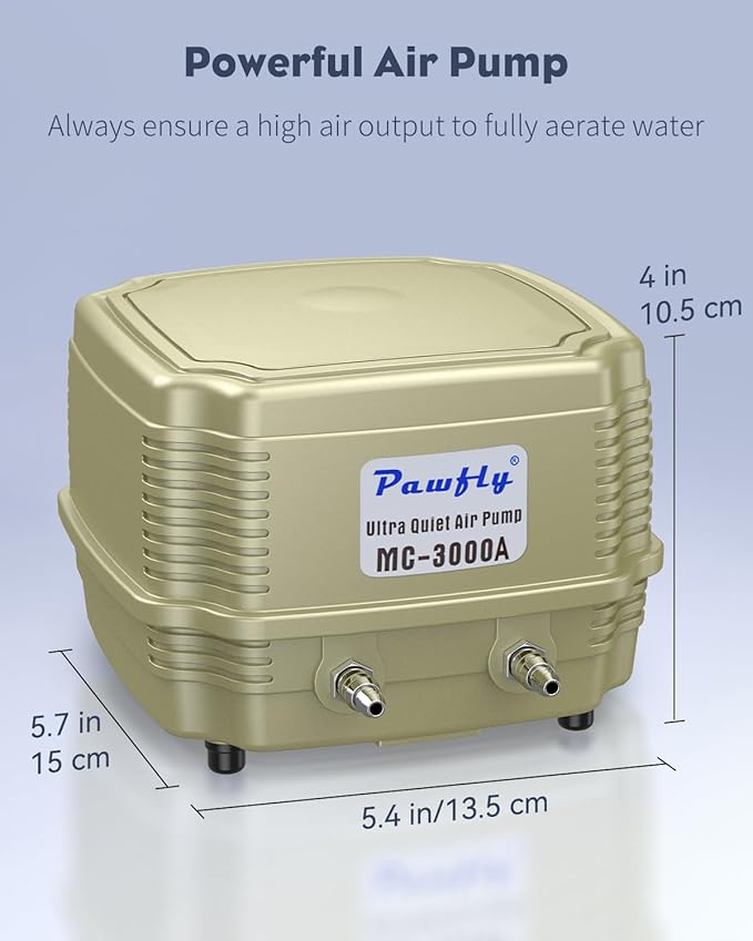 Pawfly Aquarium Air Pump 254 GPH Dual Outlets Fish Tank Air Pump for Tanks up to 300 Gallons Adjustable Quiet Oxygen Pump Fish Tank Aerator with Airline Tubing and Check Valves
