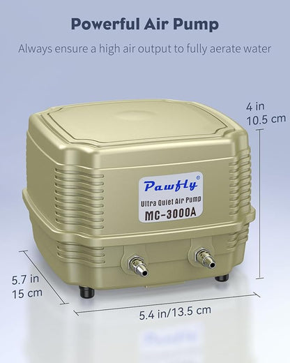 Pawfly Aquarium Air Pump 254 GPH Dual Outlets Fish Tank Air Pump for Tanks up to 300 Gallons Adjustable Quiet Oxygen Pump Fish Tank Aerator with Airline Tubing and Check Valves