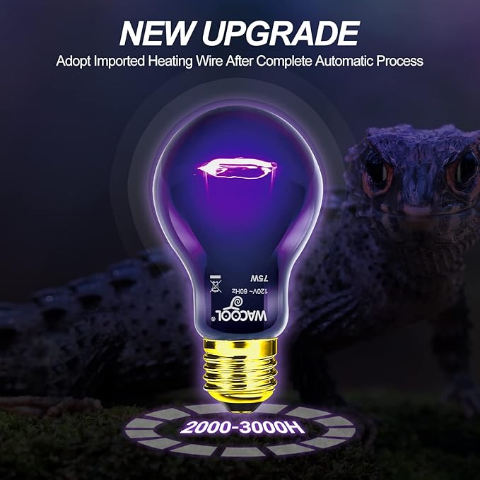 WACOOL 2Pack Reptile Night Heat Lamp, 75W Night Heat Lamp for Reptiles & Amphibians,Simulate Nature Moonlight Purple Night Light for Bearded Dragon Lizard Snake Crab