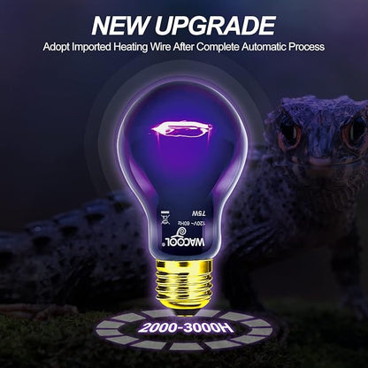 WACOOL 2Pack Reptile Night Heat Lamp, 75W Night Heat Lamp for Reptiles & Amphibians,Simulate Nature Moonlight Purple Night Light for Bearded Dragon Lizard Snake Crab