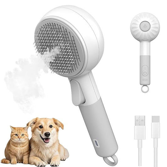 Cat Steam Brush, Cat and Dog Steam Brush, for Shedding with Release Button, 2 Speed Adjustable Spray USB Rechargeable Pet Grooming Supplies, for Dogs and Cats Pet Hair