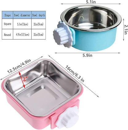 Hamiledyi 2-Pack Hanging Dog Bowls with Removable Stainless Steel Feeder - Spill-Proof Crate Bowls for Kennel/Cage, Puppy to Medium Dogs, Cats, Rabbits & Guinea Pigs (Durable Pet Food & Water Dishes)