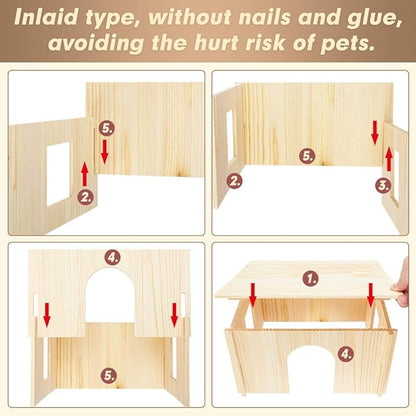 PAWCHIE Wooden Hut for Guinea Pig with Windows - Detachable and Large Size Wood House, Suitable for Guinea Gigs, Hamsters, Chinchillas and Other Small Animals Hideout