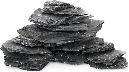 Unocho Natural Slate Stone Reptile Basking Platform Rocks 20LB Tortoise Habitat Flat Rocks for Fish Amphibian Garden Landscaping and Model Railroad (2-8 inches)