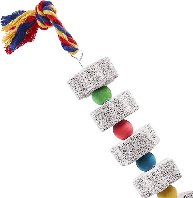 2 Pack Parrot Chewing Toys with Calcium Stone & Bells – Long-Lasting Bird Cage Accessories for Parakeets, Cockatiels, Budgies, Lovebirds, African Grey, Hamsters, Chinchillas & Rabbits