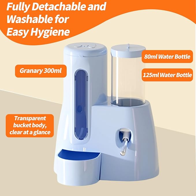 2-in-1 Hamster Water Bottle & Food Dispenser - Leak-Resistant Design for Glass/Wire Cages (120ml/4oz BPA-Free + Double Seal Nozzle) Dwarf Hamster & Mice Essentials (Blue, 6.3×5.1×4.3)