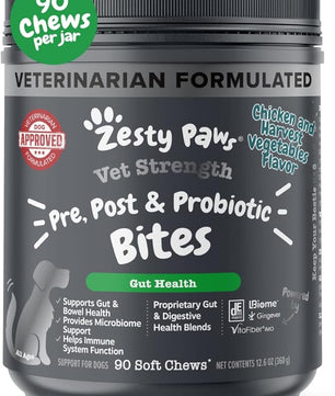 Zesty Paws Vet Strength Probiotics for Dogs, Digestive Health & Gut Flora Support, Dog Supplements, 90 Count