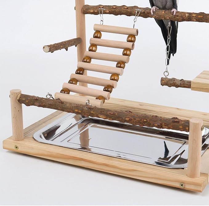 Parrot Playground Playstands, Bird Playgrounds with Feeder Cups Bird Cage Stand Bird Perch Stands, Parakeet Playground Wood Bird Play Stand for Cockatiel Parakeet