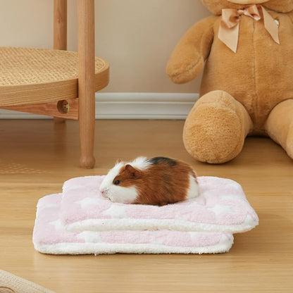 Amakunft 2 Pcs Guinea Pig Bed Mat Washable, Rabbit Winter Bed Pad for Indoor, Warm Small Animal Bed Mattres, Fleece Sleeping Pad for Bunny, Rat, Hedgehog, Sugar Glider, Chinchilla