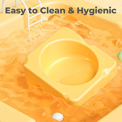 mini&moe Hamster Food Bowl - Ceramic Guinea Pig Bowl Chew-Proof Small Pet Anti-Turning Food & Water Feeding Dish for Rabbit, Gerbils, Mice, Rats, Chinchillas - 4.3in Cute Cheese-Shaped