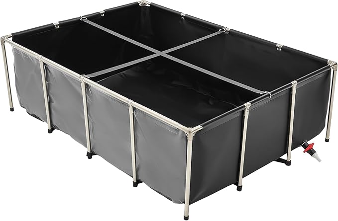 VEVOR Canvas Fish Pond, 470 Gal Above Ground Fish Pond, PVC Koi Tank with Clear Viewing Panel, Rectangular Goldfish Tank with Stainless Steel Frame & Drain Valve, for Breeding Koi, Irrigation(Black)